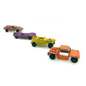 Tootsie Toy 4 Cars Cast Iron, Baja,Jaguar,Fiat Vintage